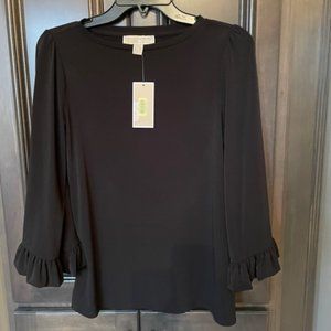 Michael Kors Ruffle Sleeve Hem Black Blouse
